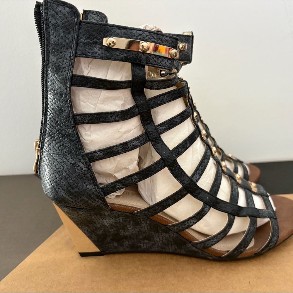 Black Strappy Wedge Sandals